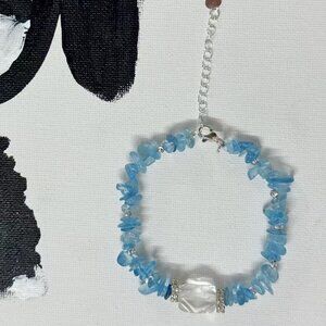 Natural Aquamarine Chip Bracelet, Adjustable 5.5-7 inches, Handmade Gemstone Jew